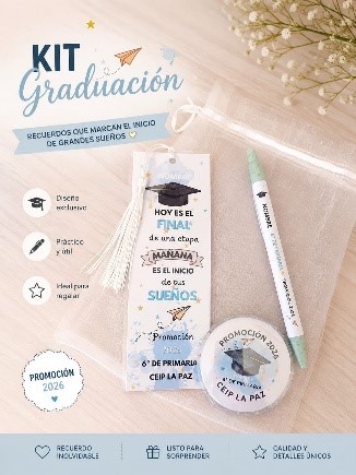 Kit de graduación personalizado con marcapáginas, bolígrafo y chapa con nombre